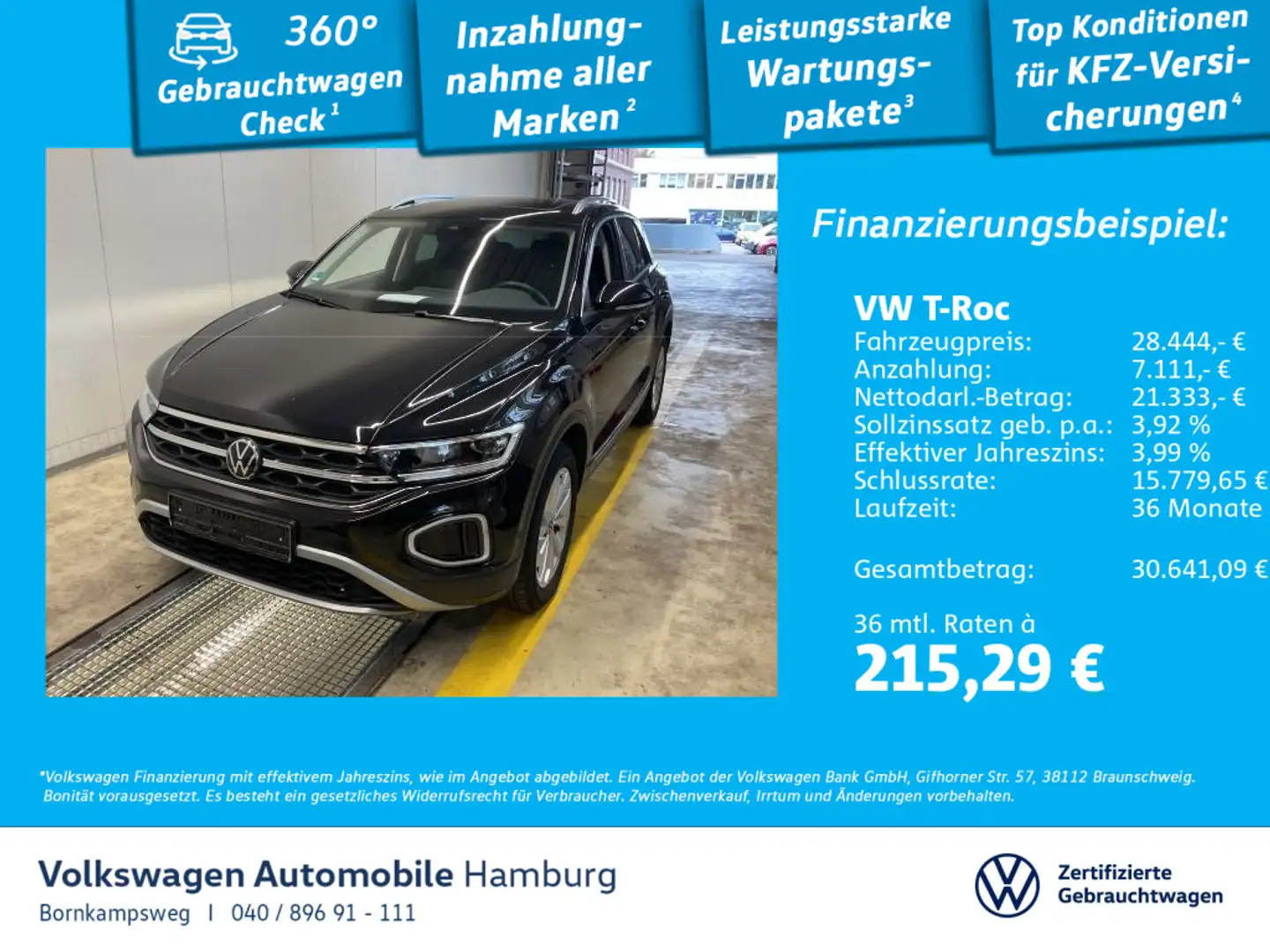 Volkswagen T-Roc 1.5 TSI Style DSG Panorama Rückfkamera Nav Schwarz - 1