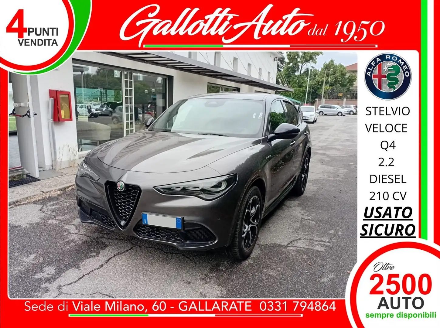 Alfa Romeo Stelvio 2.2 Turbodiesel 210 CV AT8 Q4 Veloce-NESSUN  OBBL Grigio - 1