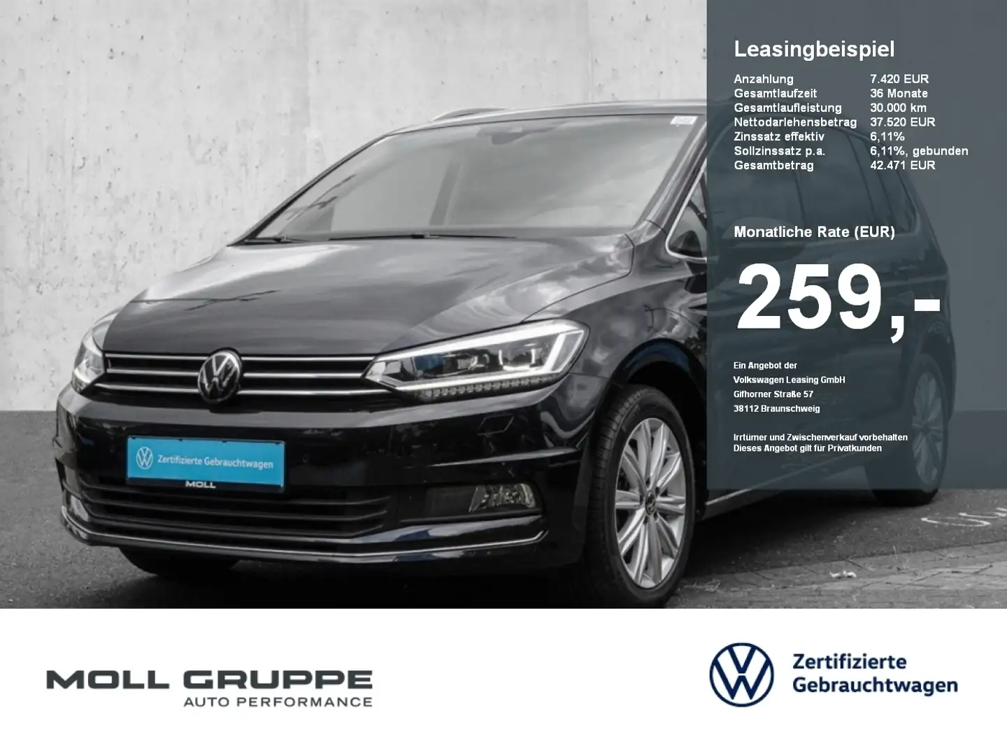 Volkswagen Touran 2.0 TDI DSG Highline 7-Sitzer NAVI LM LED ACC PDC Schwarz - 1