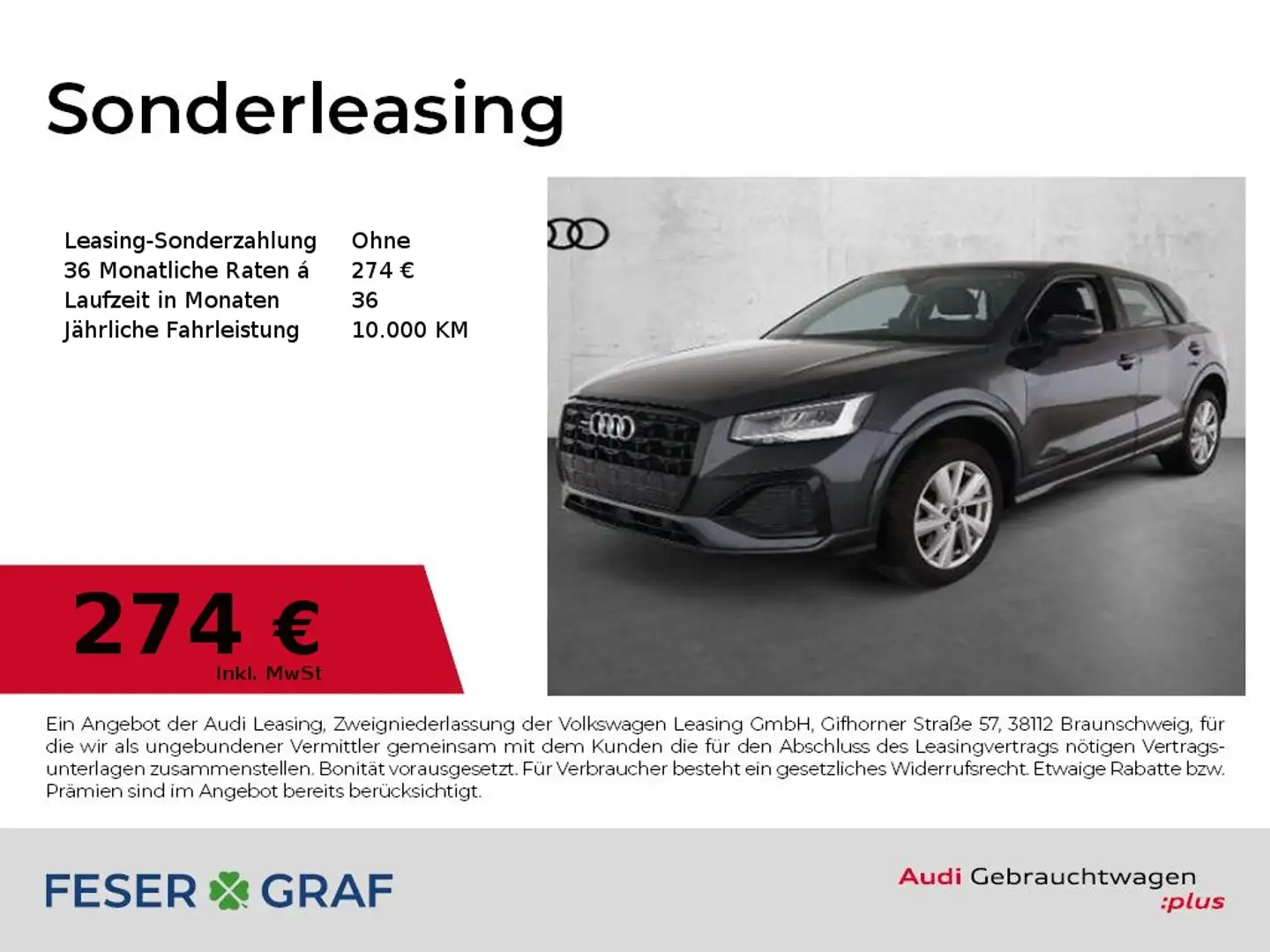 Audi Q2 40 TFSI q. Leder/ACC Fahren+Parken/Opt-Schwarz/17 Grau - 1