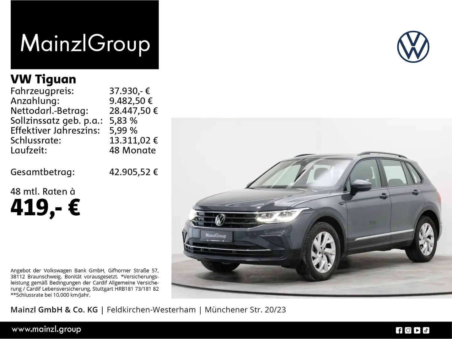 Volkswagen Tiguan 2.0 TSI 4M DSG AHK Kam. Matrix SHZ ACC Grau - 1