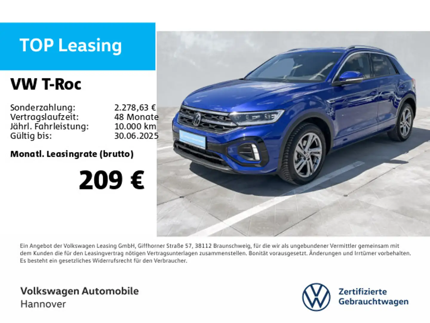 Volkswagen T-Roc 1.5 TSI DSG R-Line Navi Leder ACC Kamera A Blu/Azzurro - 1