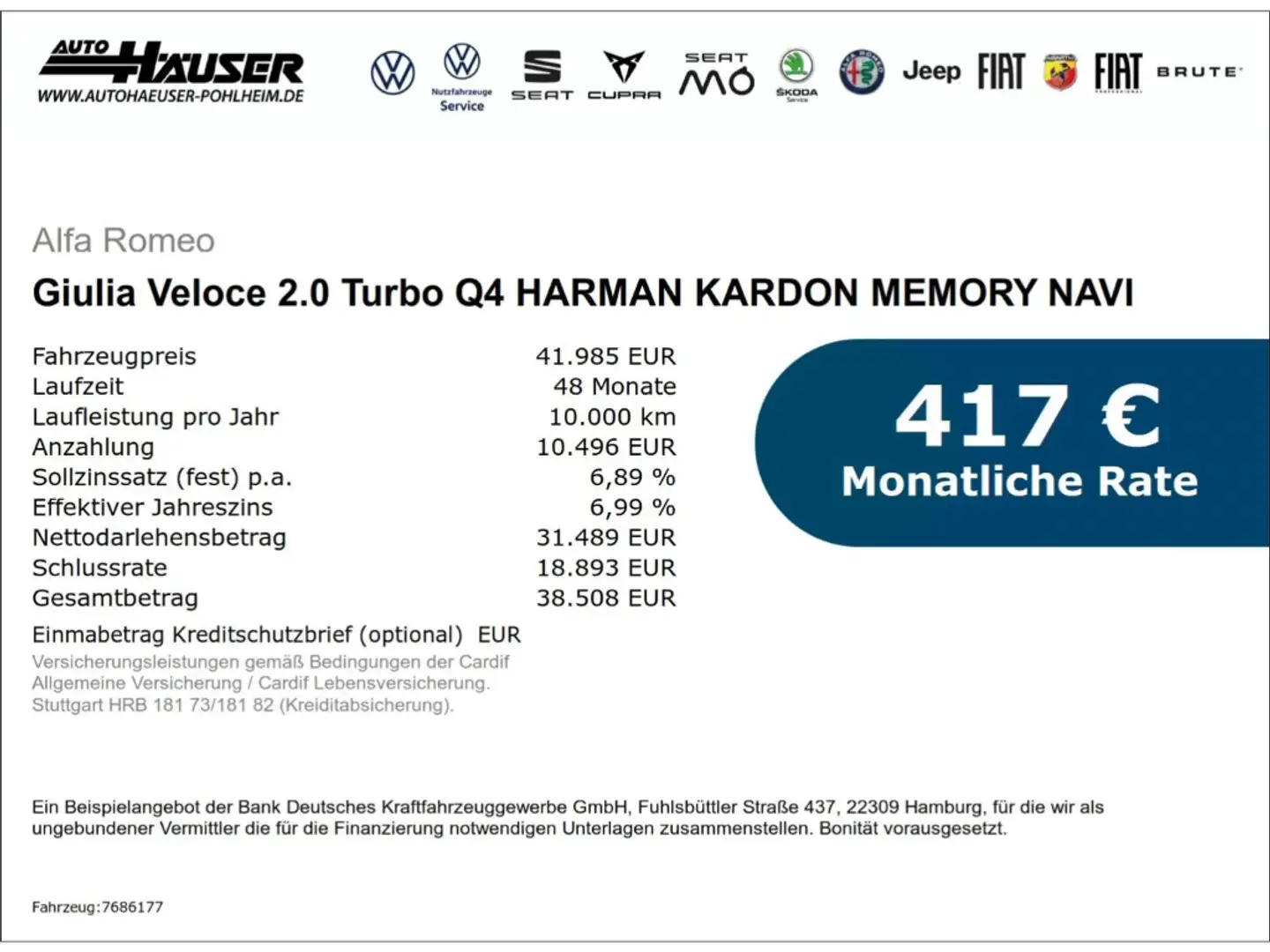 Alfa Romeo Giulia Veloce 2.0 Turbo Q4 HARMAN KARDON MEMORY NAVI KAME Blau - 2