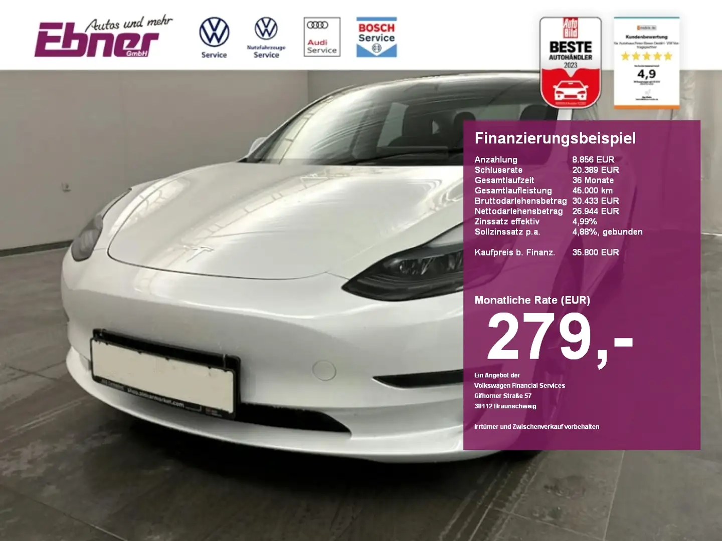 Tesla Model 3 Long Range Dual 75 kWh AWD Long Range Dual AWD PAN Weiß - 1