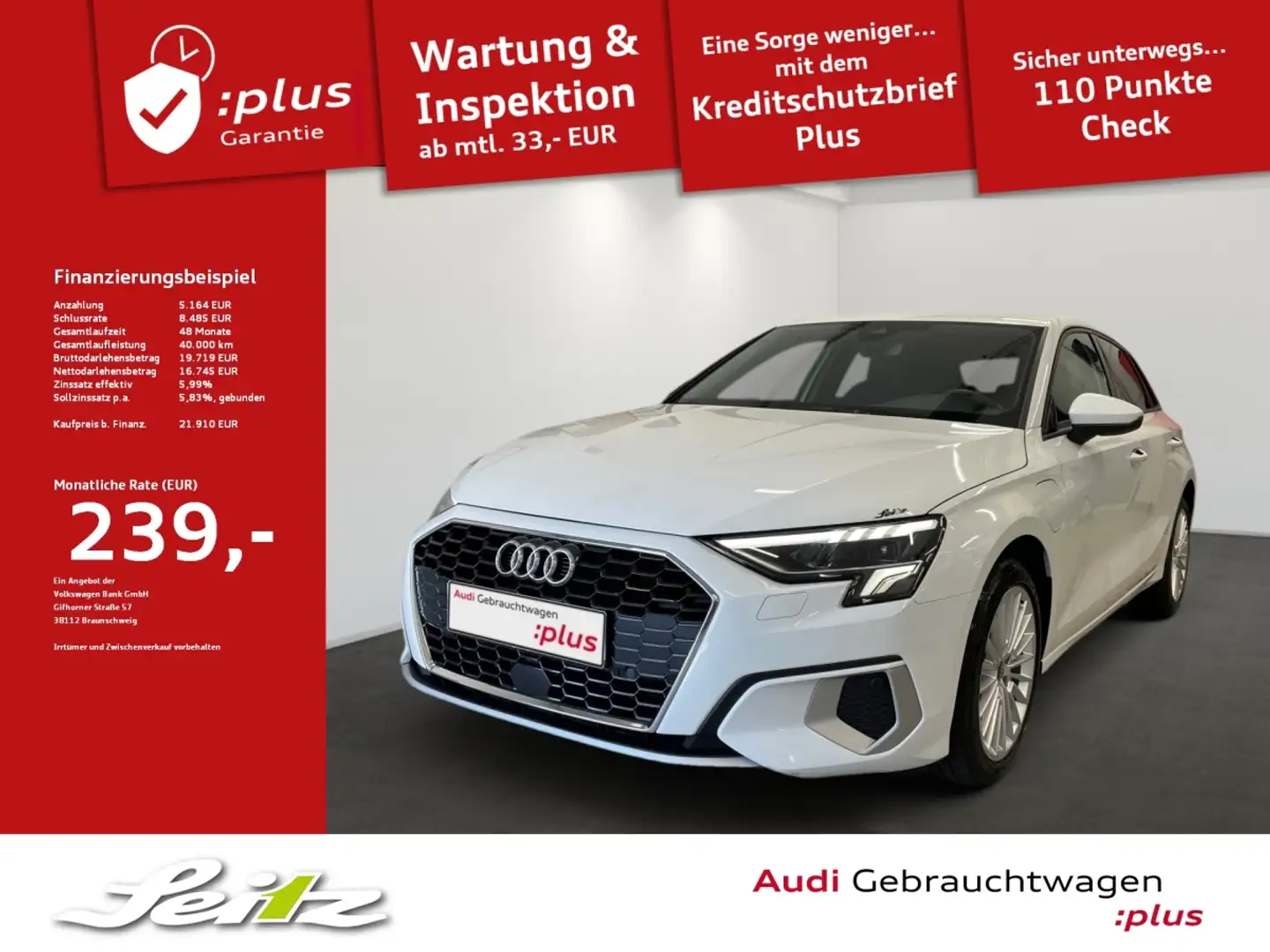 Audi A3 Sportback 40 TFSI e advanced *LED*PDC*NAVI* Weiß - 1