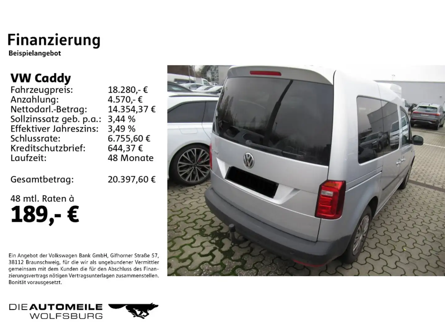 Volkswagen Caddy Kombi 2.0 TDI Trendline AHK/Tempo/Einparkh Silber - 2