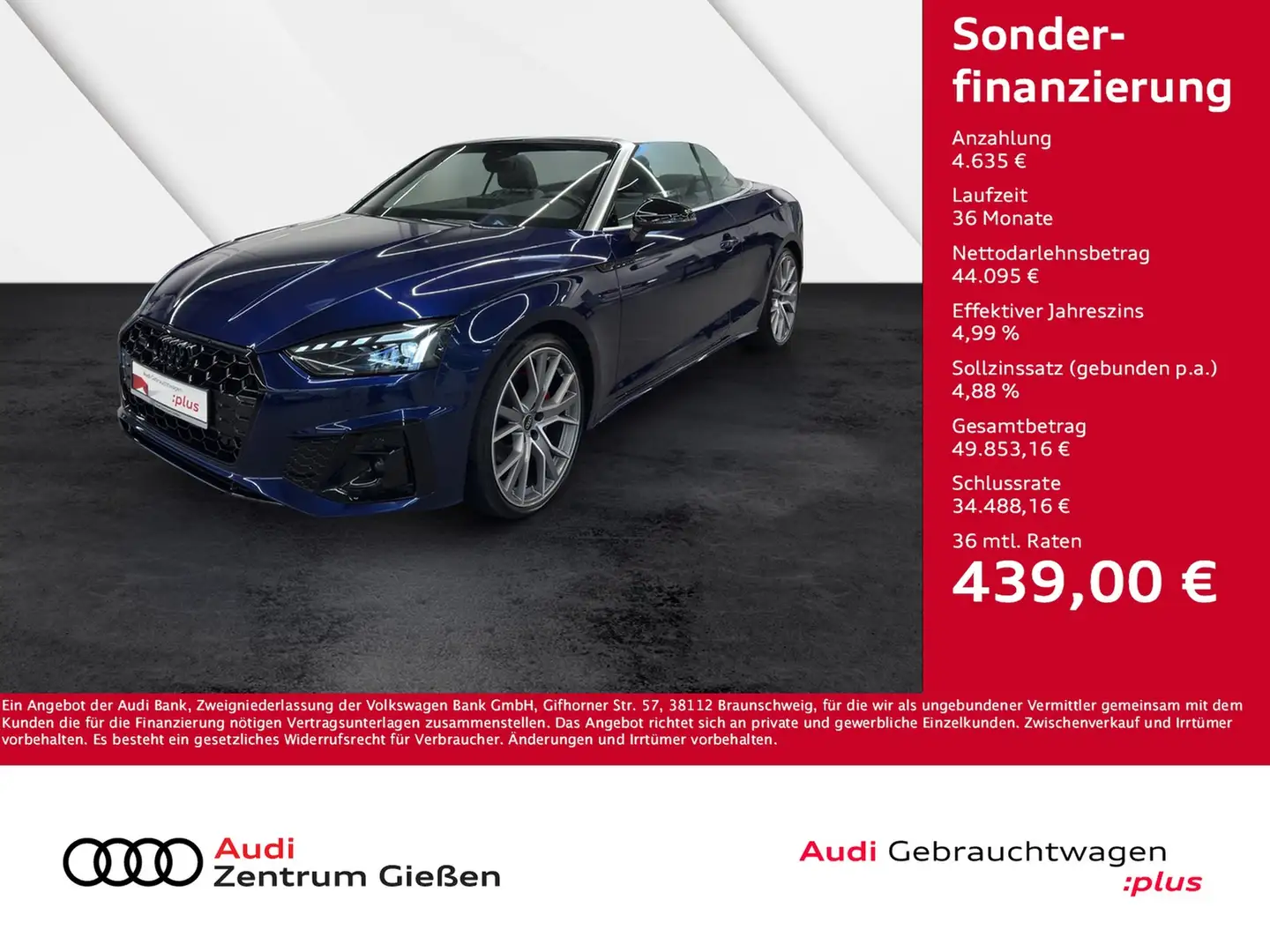 Audi A5 Cabriolet 40 TDI quattro S line Matrix AHK 360°... Blau - 1