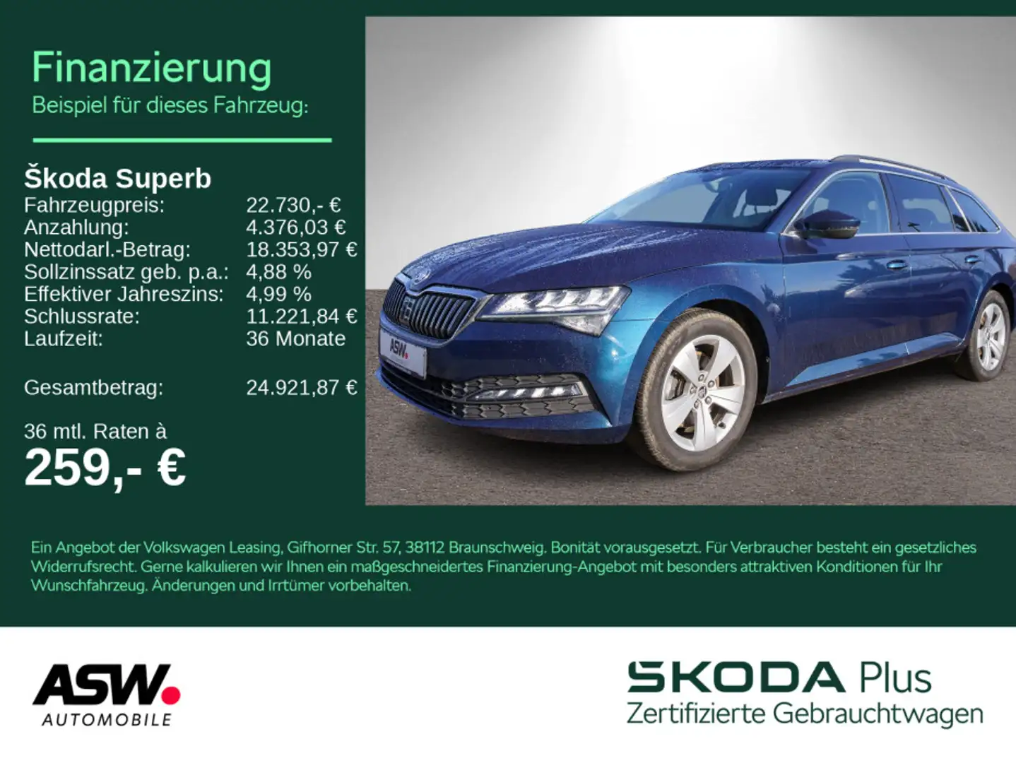 Skoda Superb Combi Ambition 2.0TDI DSG AHK Navi ACC VC Blau - 1