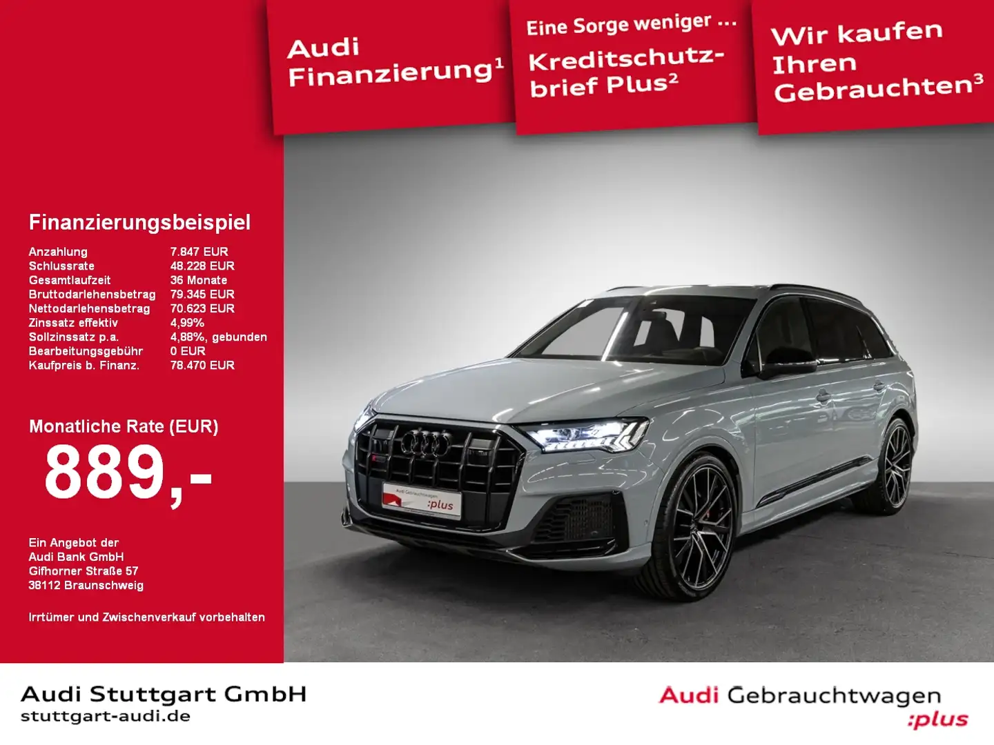 Audi SQ7 4.0 TFSI quattro Laser Pano HeadUp B&O 22'' Grau - 1