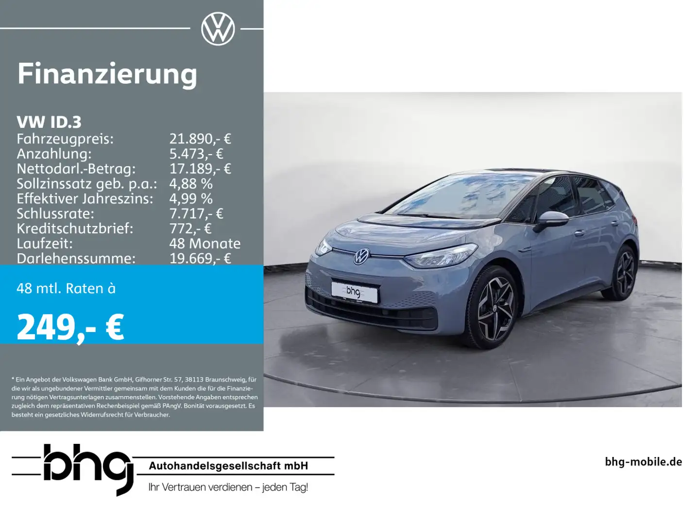 Volkswagen ID.3 Pro Augmented-Reality HUD Navi connect Kame Grau - 1