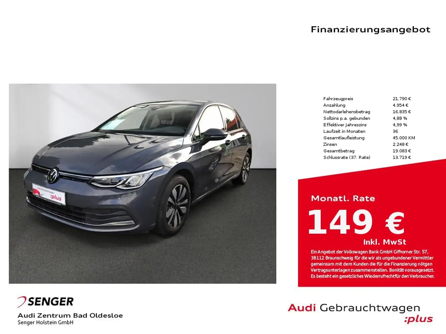 Volkswagen Golf VIII 1.5 TSI Move Navi PDC ACC Sitzheizung Grijs - 1