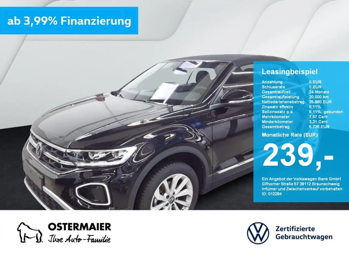 Volkswagen T-Roc Cabriolet STYLE 1.0TSI LED.KAMERA.SITZHZG.PDC Schwarz - 1