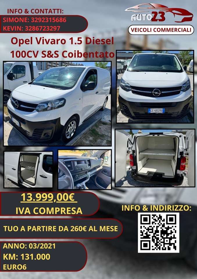 Opel Vivaro Opel Vivaro 1.5D 100CV S&S Coibentato +Iva 22%