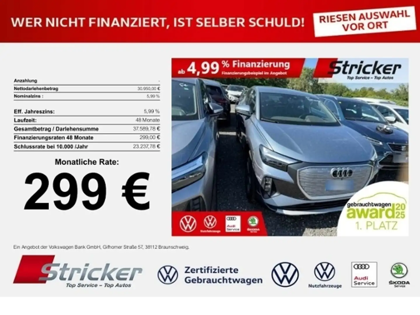 Audi e-tron 40 299,-ohne Anzahlung Navi Wärmepumpe Kam Blau - 1