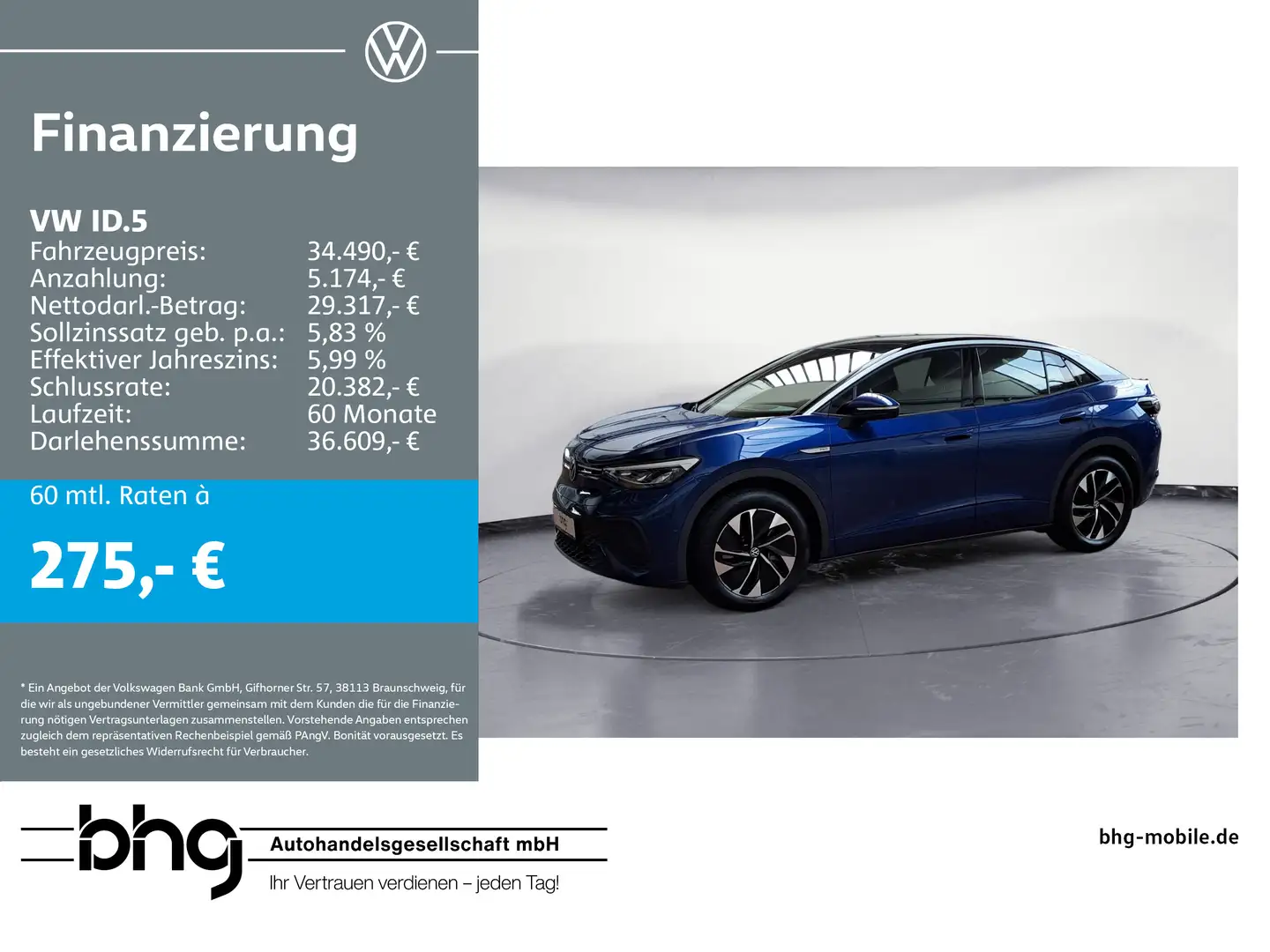 Volkswagen ID.5 Pro *ACC*NAVI*EINPARKHILFE* Modrá - 1