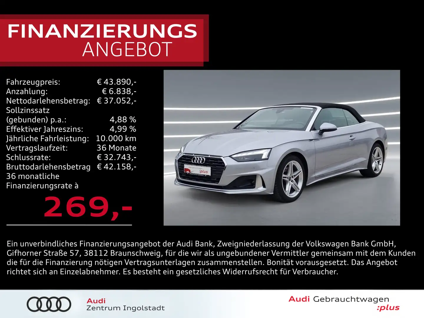 Audi A5 Cabriolet 35 TDI MATRIX AHK ACC NAVI Advanced Argent - 1