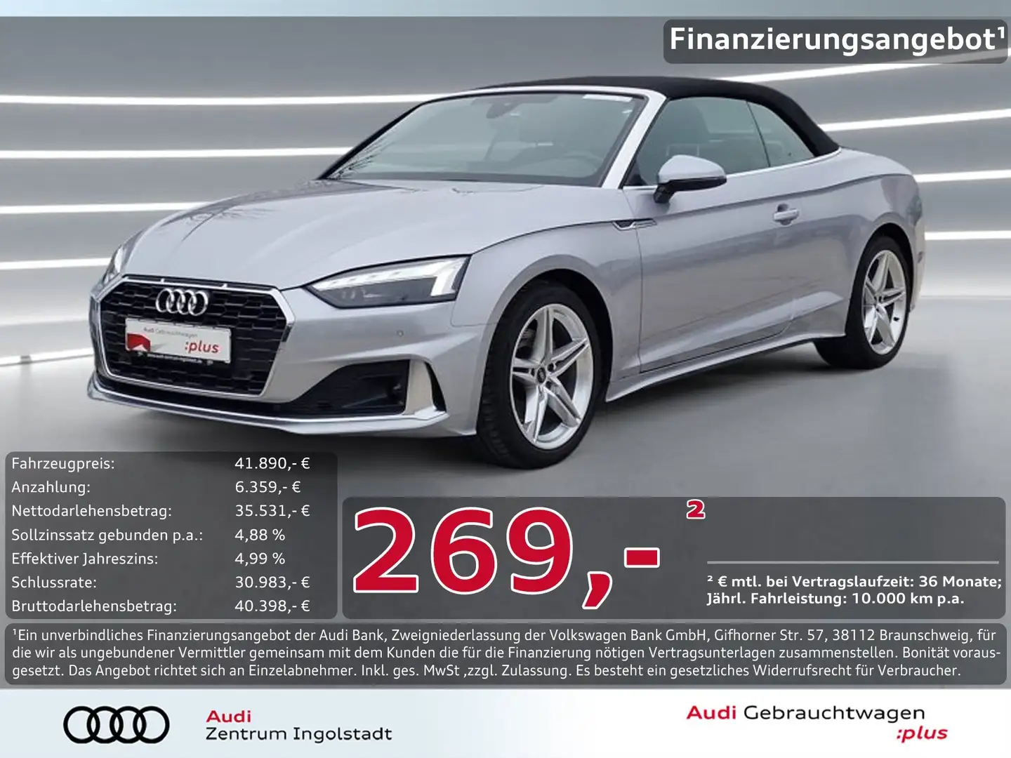 Audi A5 Cabriolet 35 TDI MATRIX AHK ACC NAVI Advanced Silber - 1