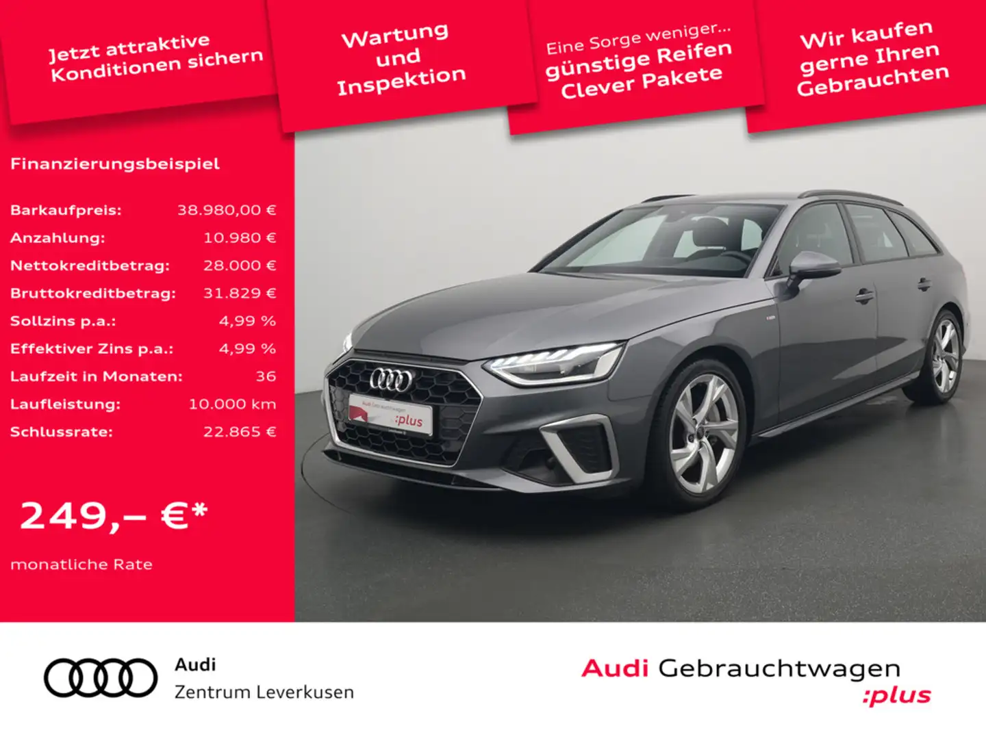 Audi A4 Avant S line S-TRON AHK NAVI KAM LEDER SHZ Grau - 1
