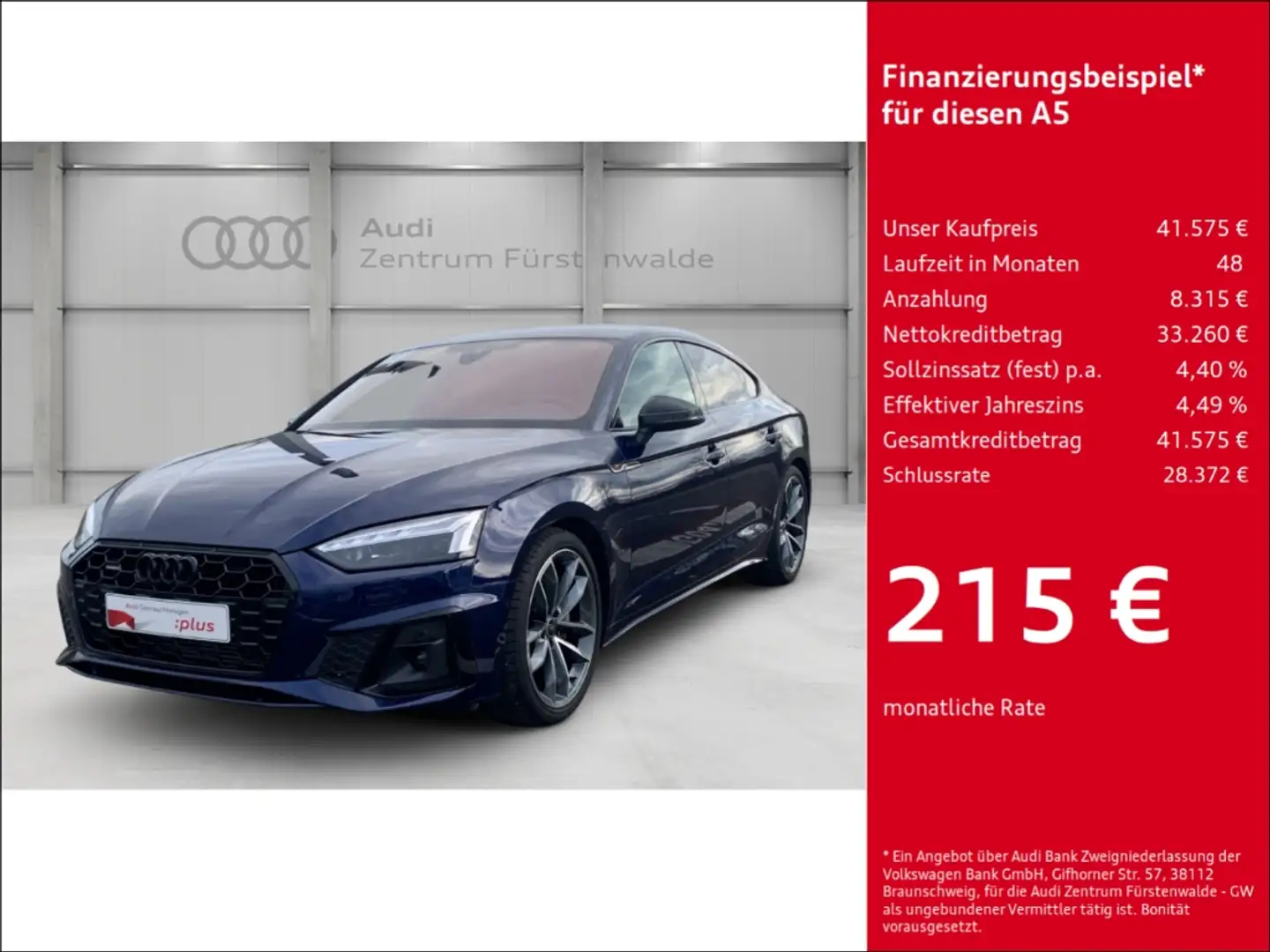 Audi A5 Sportback 40 TFSI S tronic quattro S line business Blau - 1