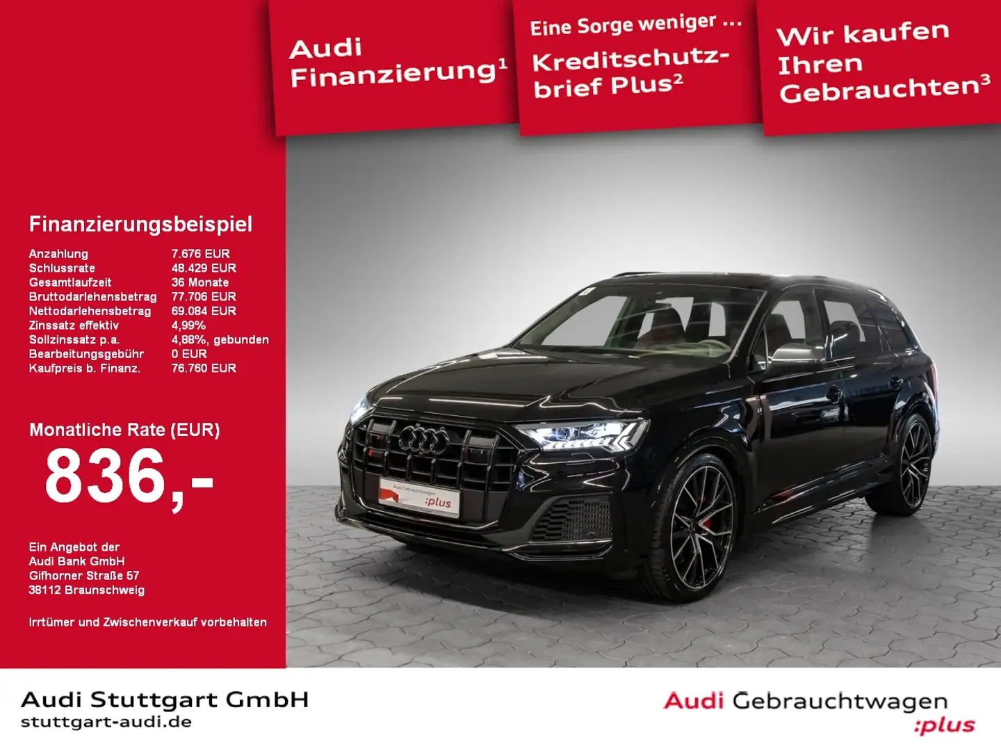 Audi SQ7 4.0 TFSI quattro Laser AIR Pano HuD B&O 22'' Noir - 1