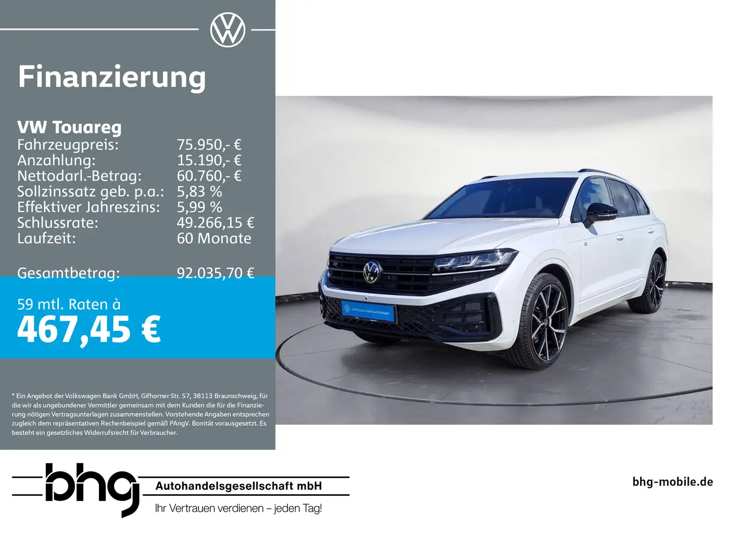 Volkswagen Touareg TDI R-Line AHK Adaptiv HUD Nachtsicht Weiß - 1
