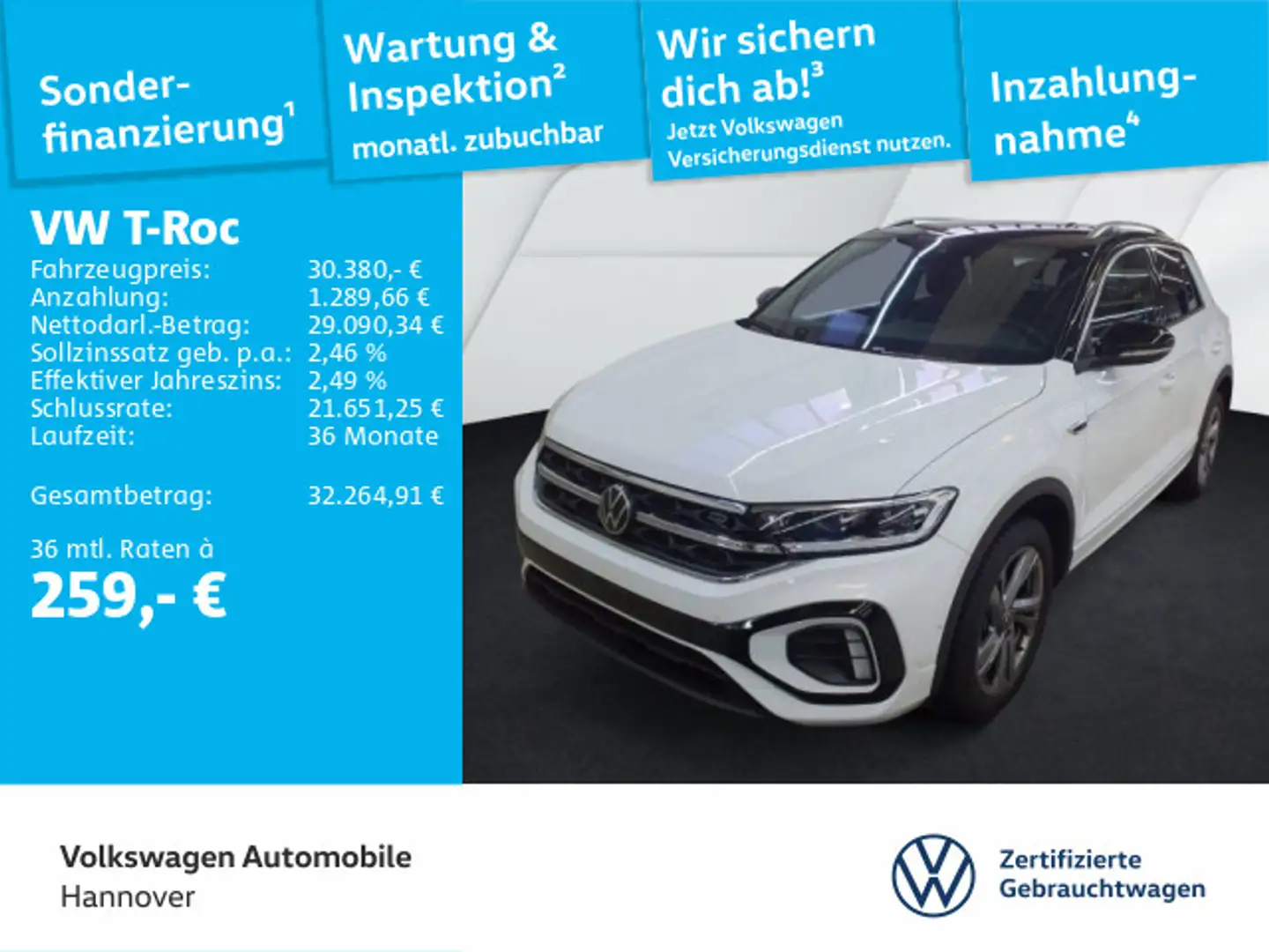 Volkswagen T-Roc 1.5 TSI DSG R-Line Navi AHK Kamera ACC LED Weiß - 1