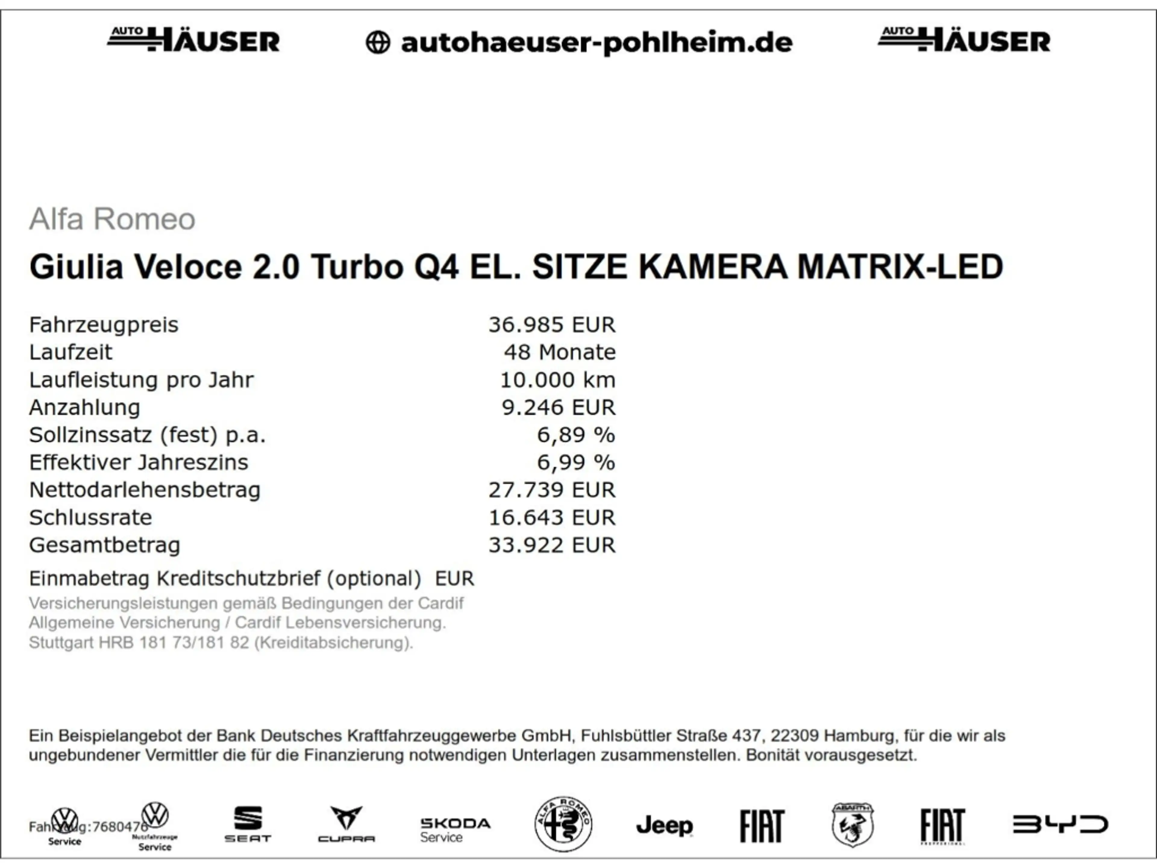 Alfa Romeo Giulia Veloce 2.0 Turbo Q4 EL. SITZE KAMERA MATRIX-LED — photo 2