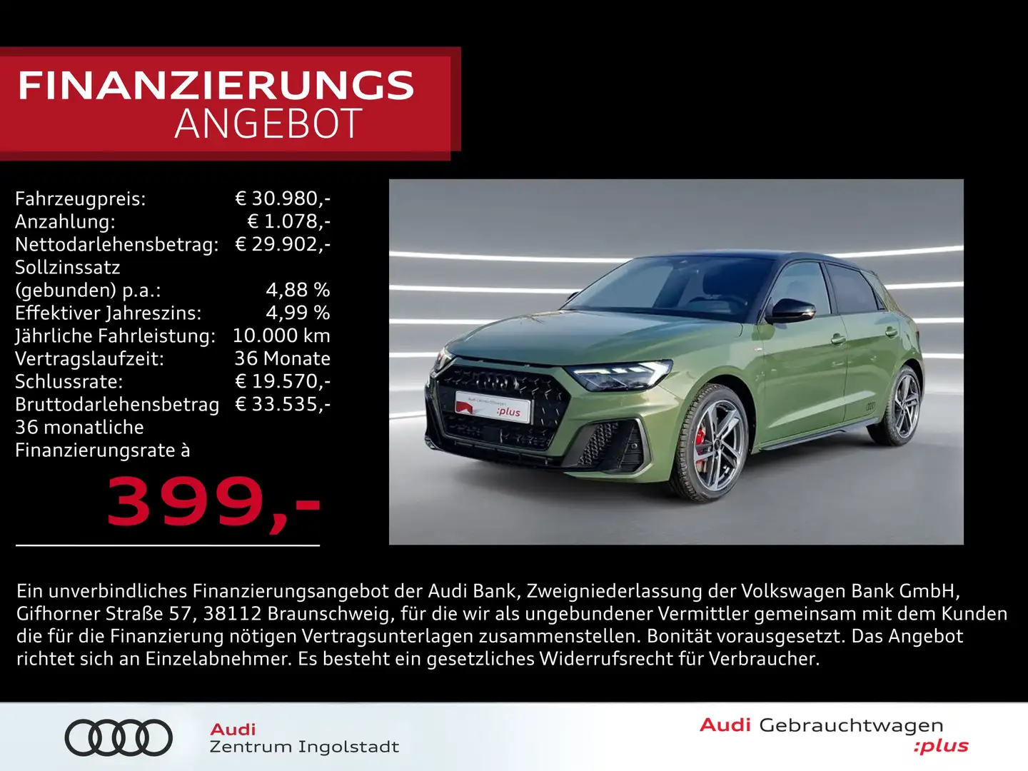 Audi A1 Sportback 40 TFSI 2x S line LED NAVI virtual Grün - 1