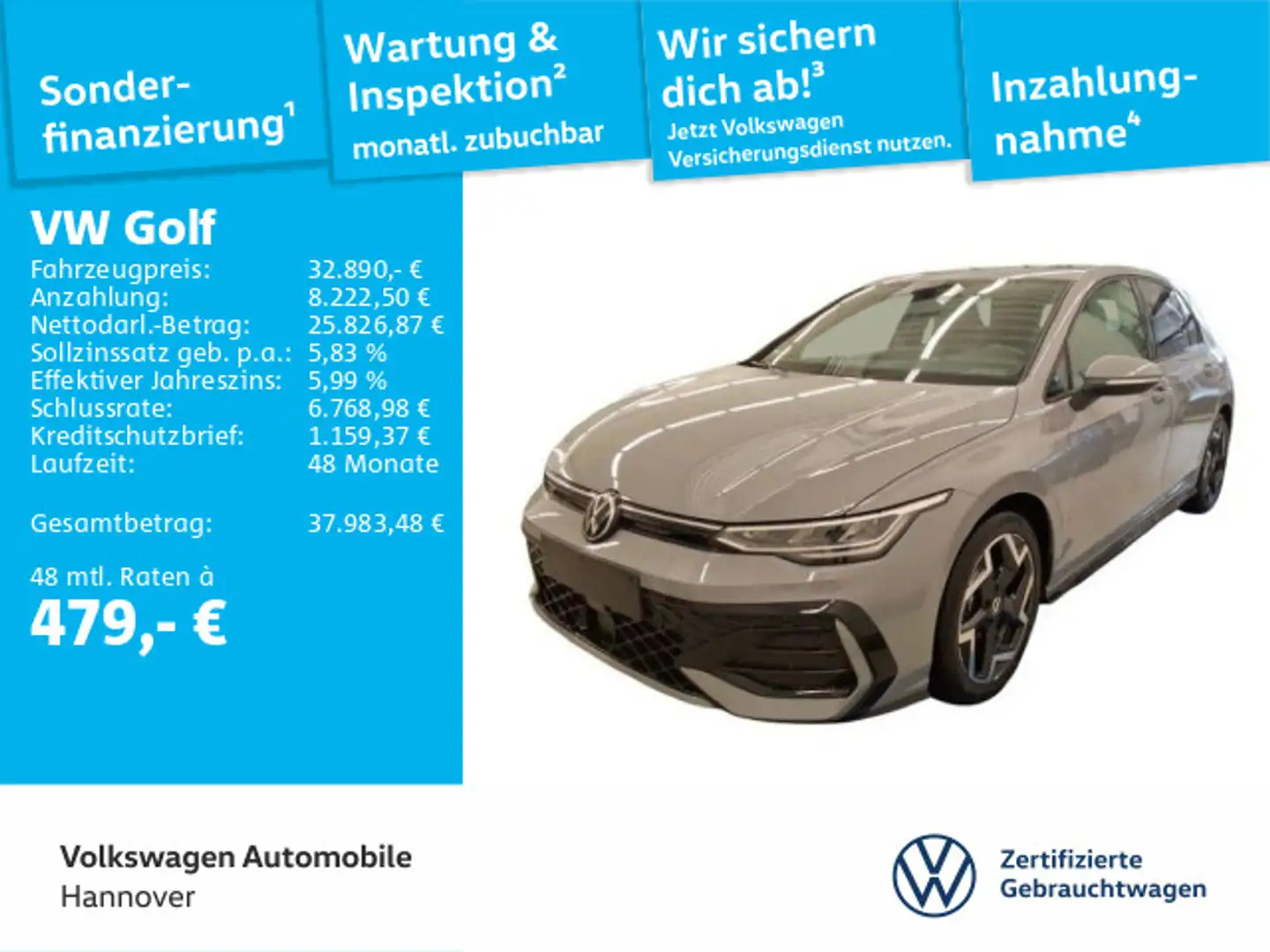 Volkswagen Golf VIII 1.5 eTSI DSG R-Line AHK STHZG Kamera A Grau - 1