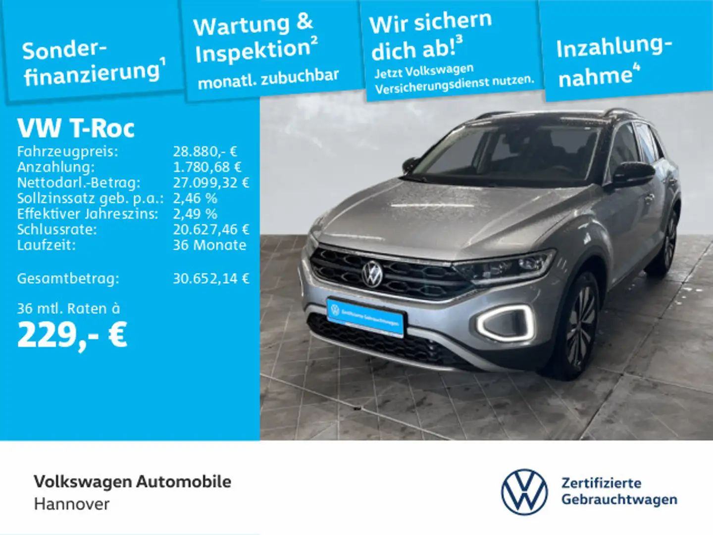 Volkswagen T-Roc 2.0 TDI DSG Goal Navi AHK LED Kamera DigCo Silber - 1