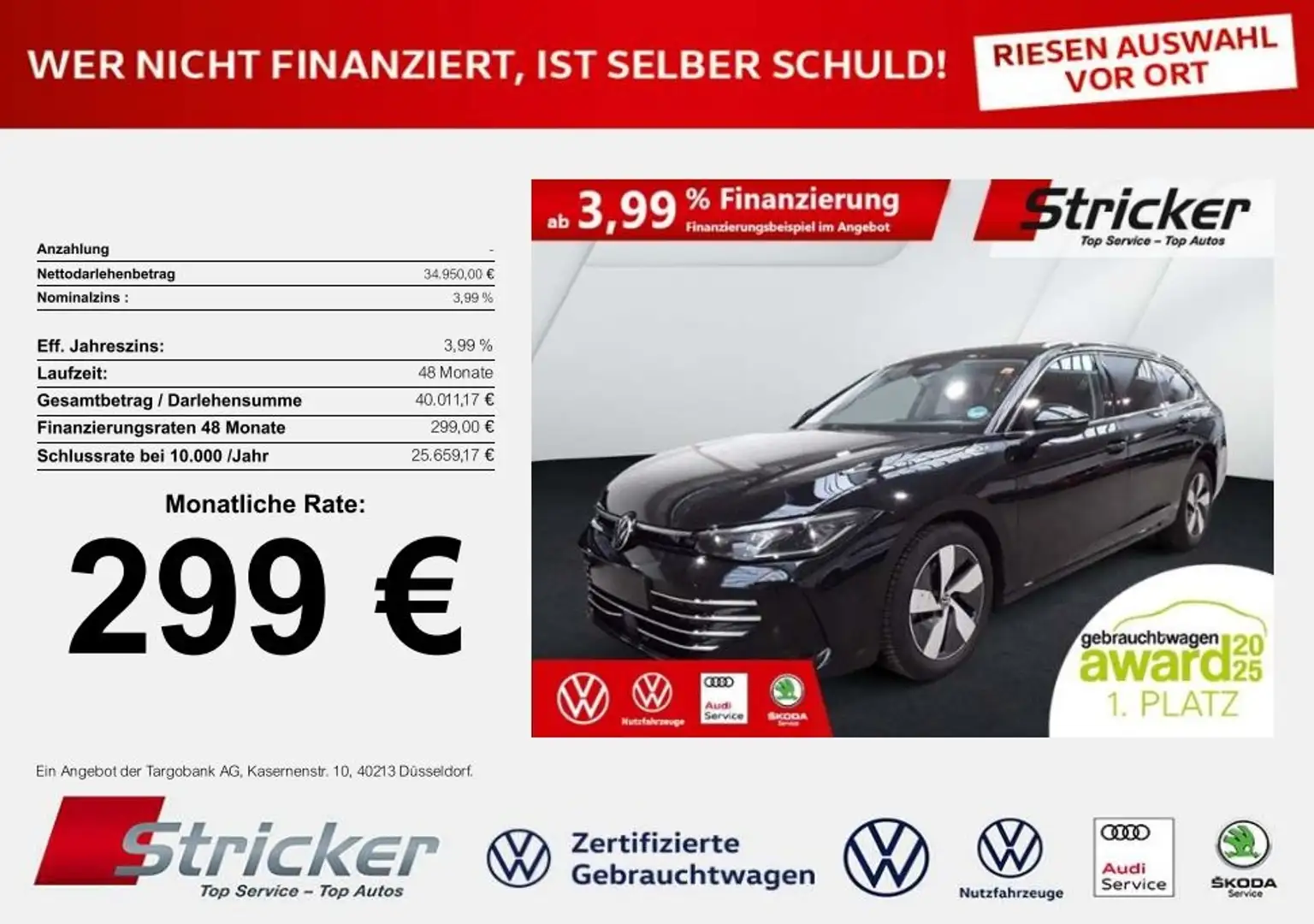 Volkswagen Passat Elegance 2.0TDI DSG 299,-ohne Anzahlung Navi AHK Schwarz - 1