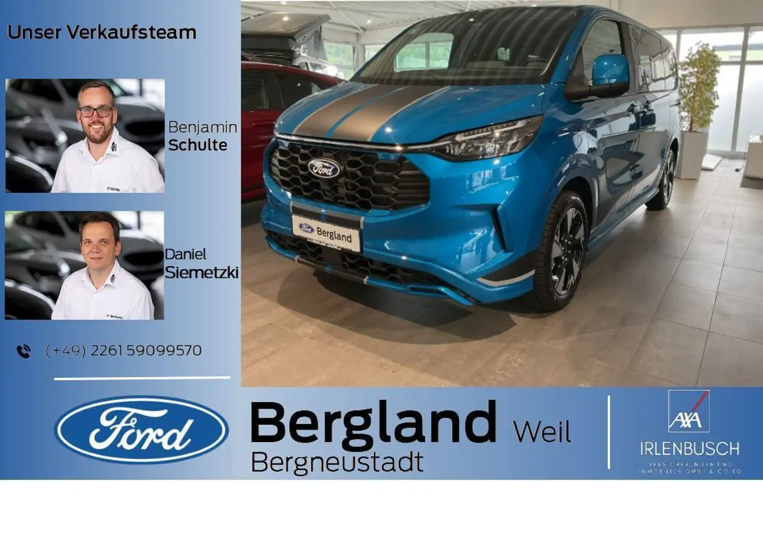 Ford Tourneo Custom 320L1 Sport 2.0l (125 KW) 170 PS Automatik L1 Fron Bleu - 1