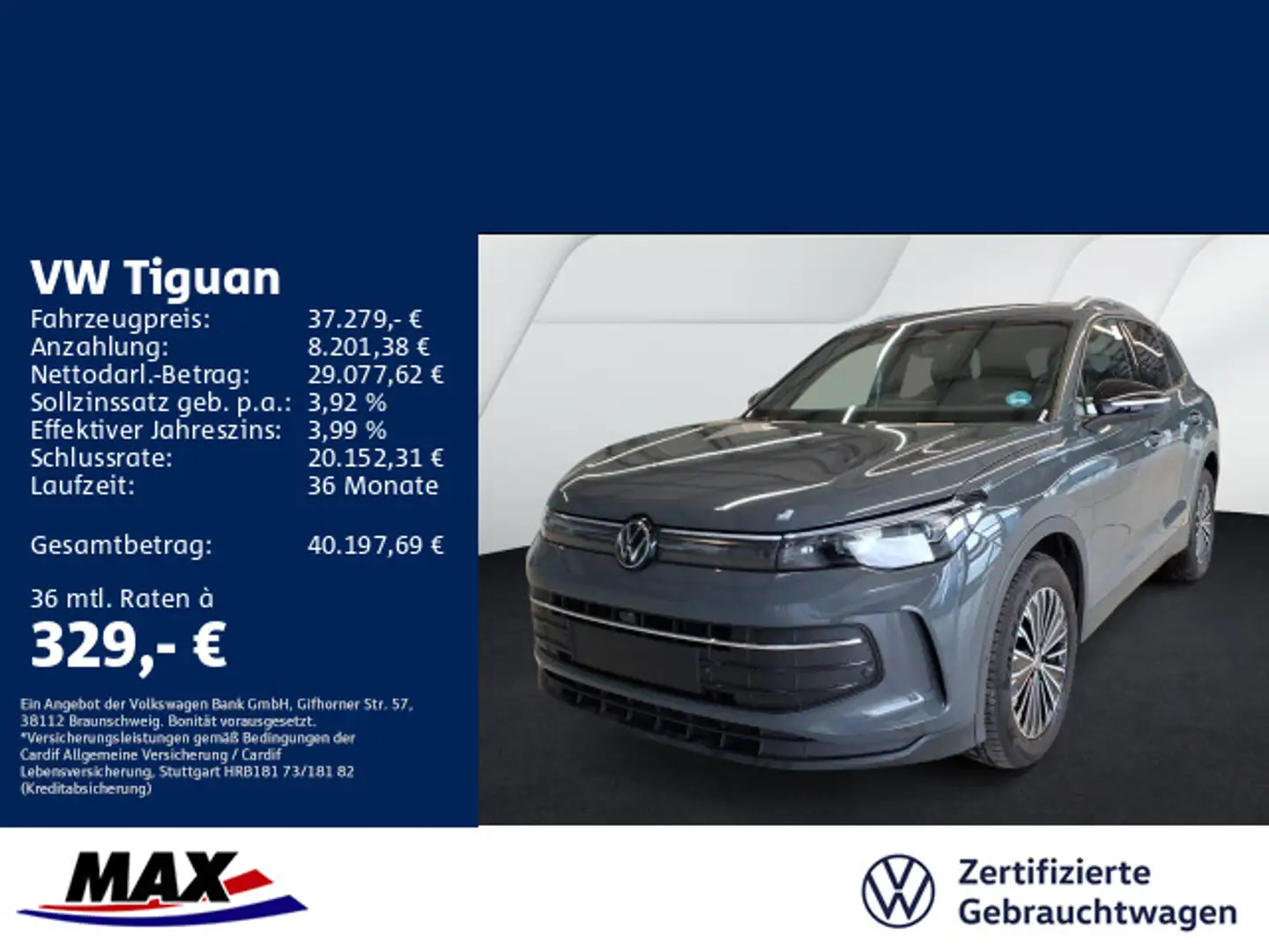 Volkswagen Tiguan 2.0 TDI DSG GOAL AHK+IQ.LIGHT+ACC+HUD+ALU Grau - 1