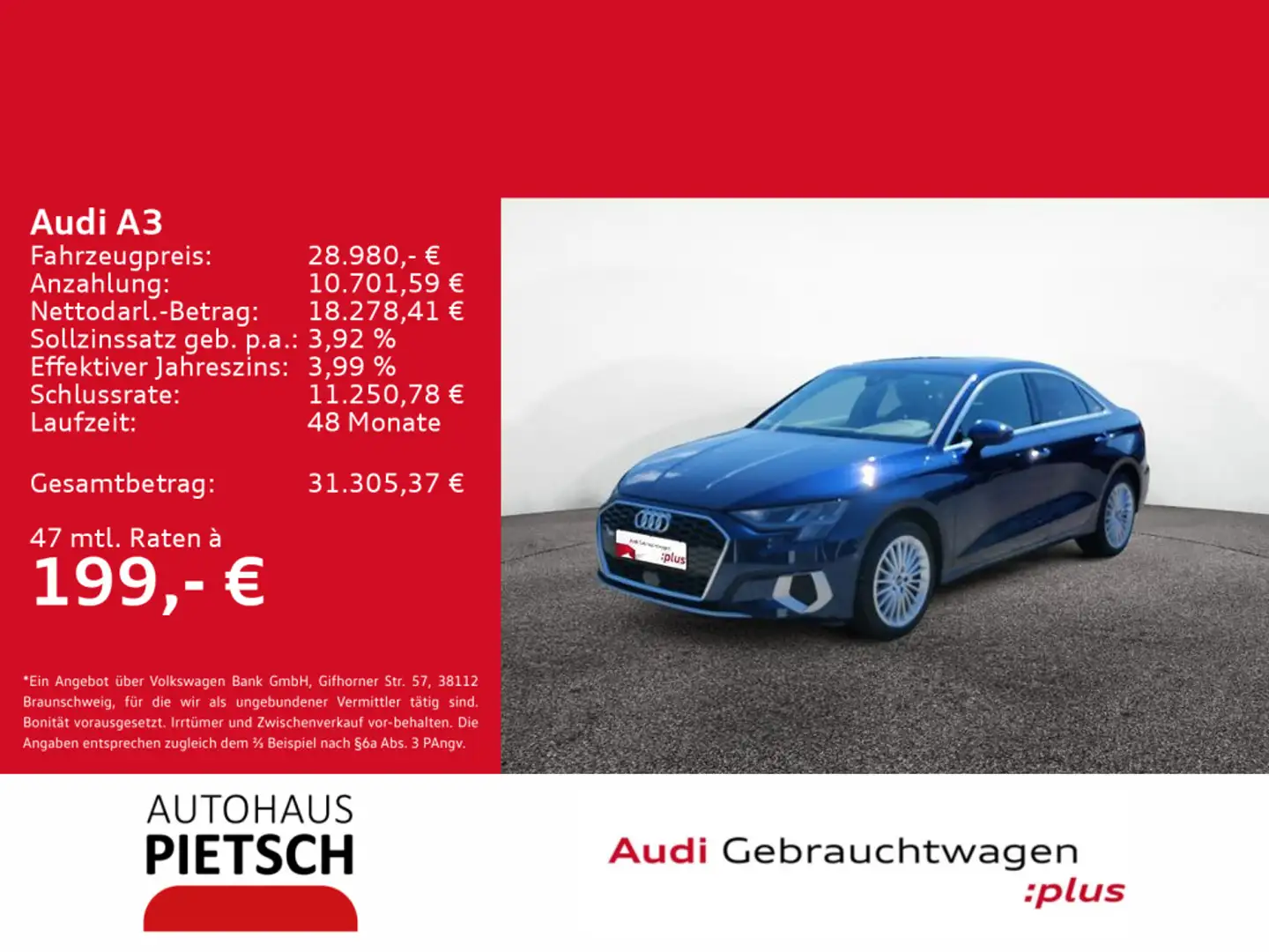 Audi A3 Limo 35 TFSI advanced Parklenk Sitzheizung Blau - 1
