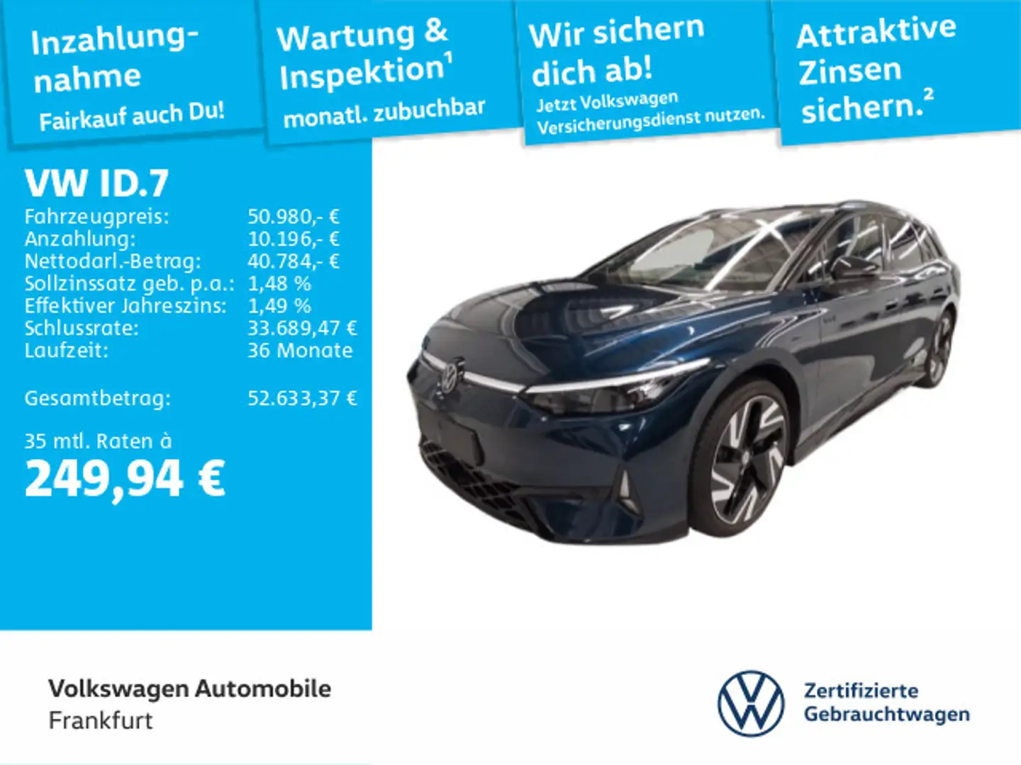 Volkswagen ID.7 Tourer GTX 4Motion Pano Navi IQ.Light ACC A Bleu - 1