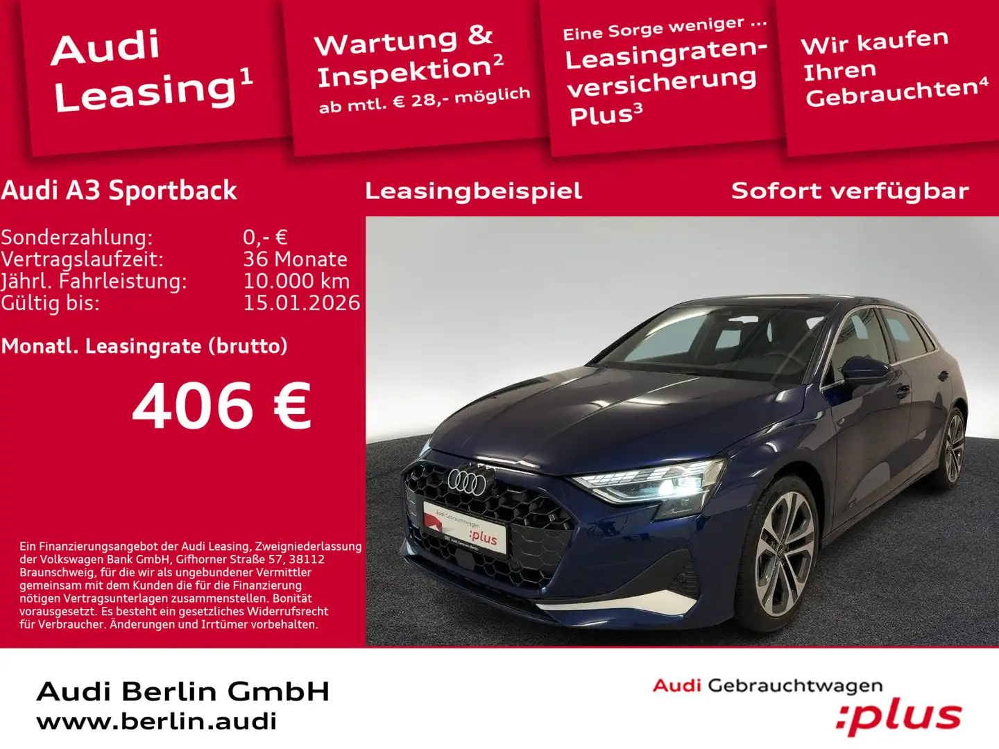 Audi A3 Advanced 35 TDI S tr. SONOS NAVI RF Blau - 1
