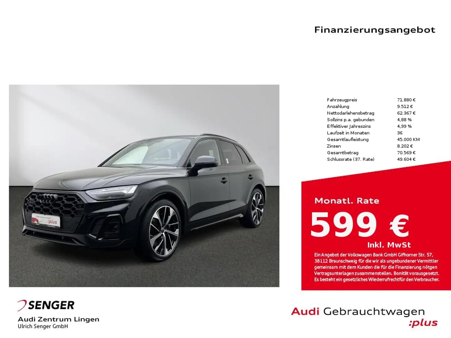Audi SQ5 S line 3.0 TDI quattro Matrix B&O AHK Navi Schwarz - 1