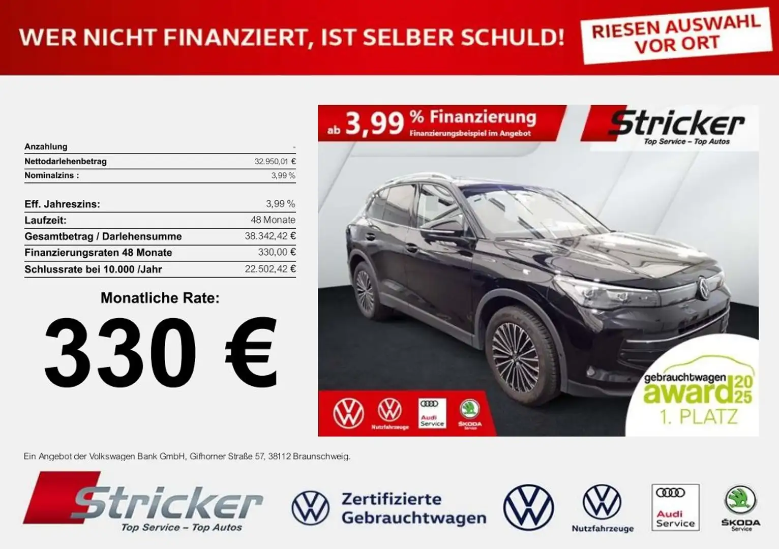 Volkswagen Tiguan Life 1.5eTSI DSG 330,-ohne Anzahlung AHK App-Conn Schwarz - 1
