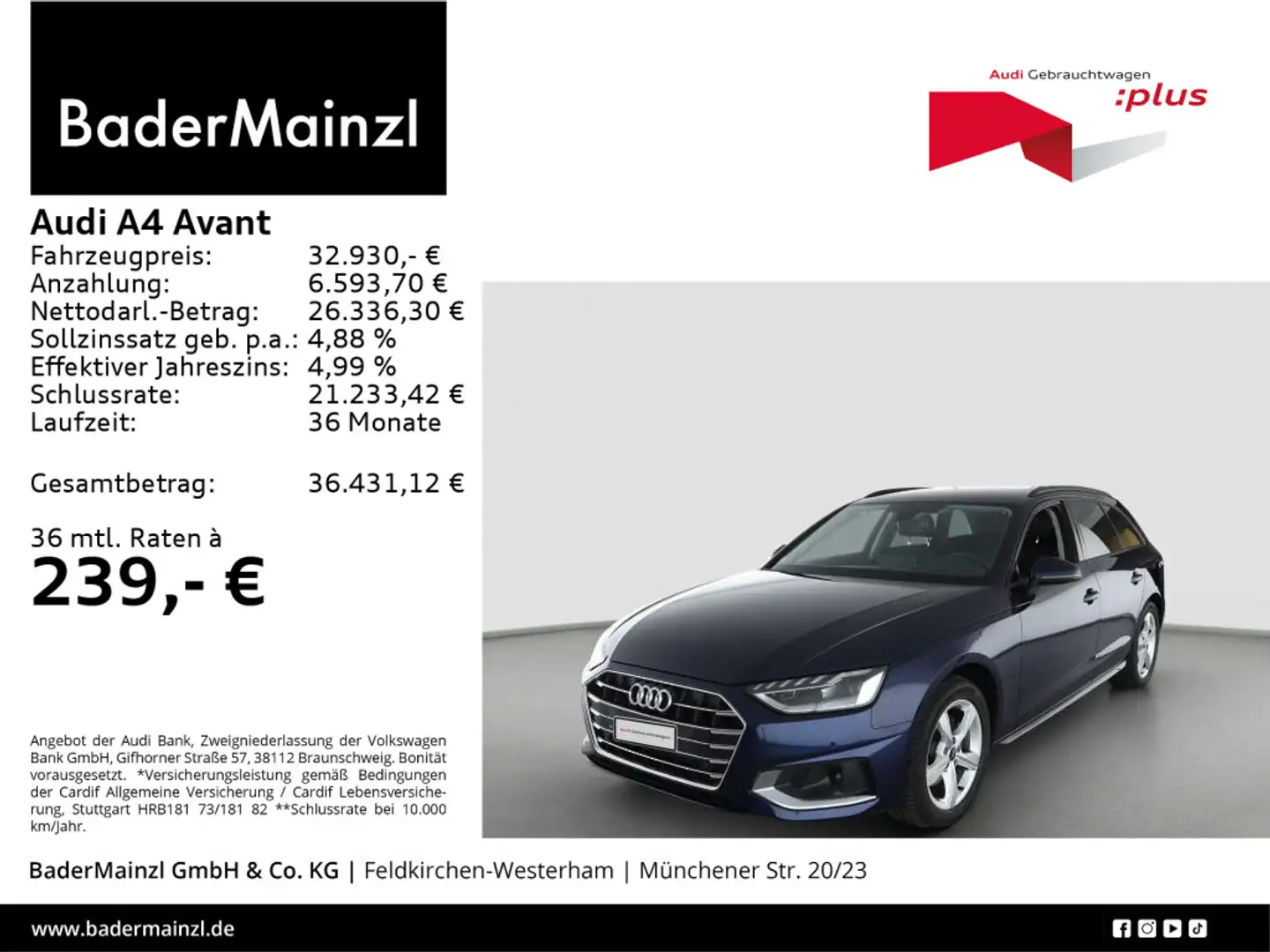 Audi A4 35 TDI S tronic LED Navi HUD Kam. SHZ Blau - 1
