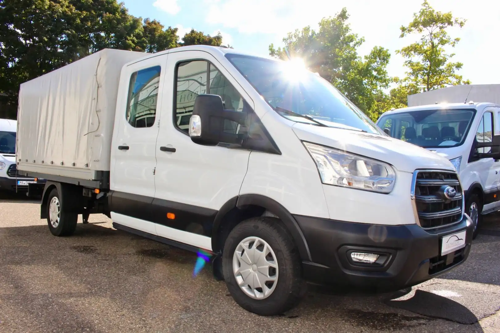 Ford Transit 350 Pritsche + Plane L4 DoKa 1.HD AHK Blanc - 1