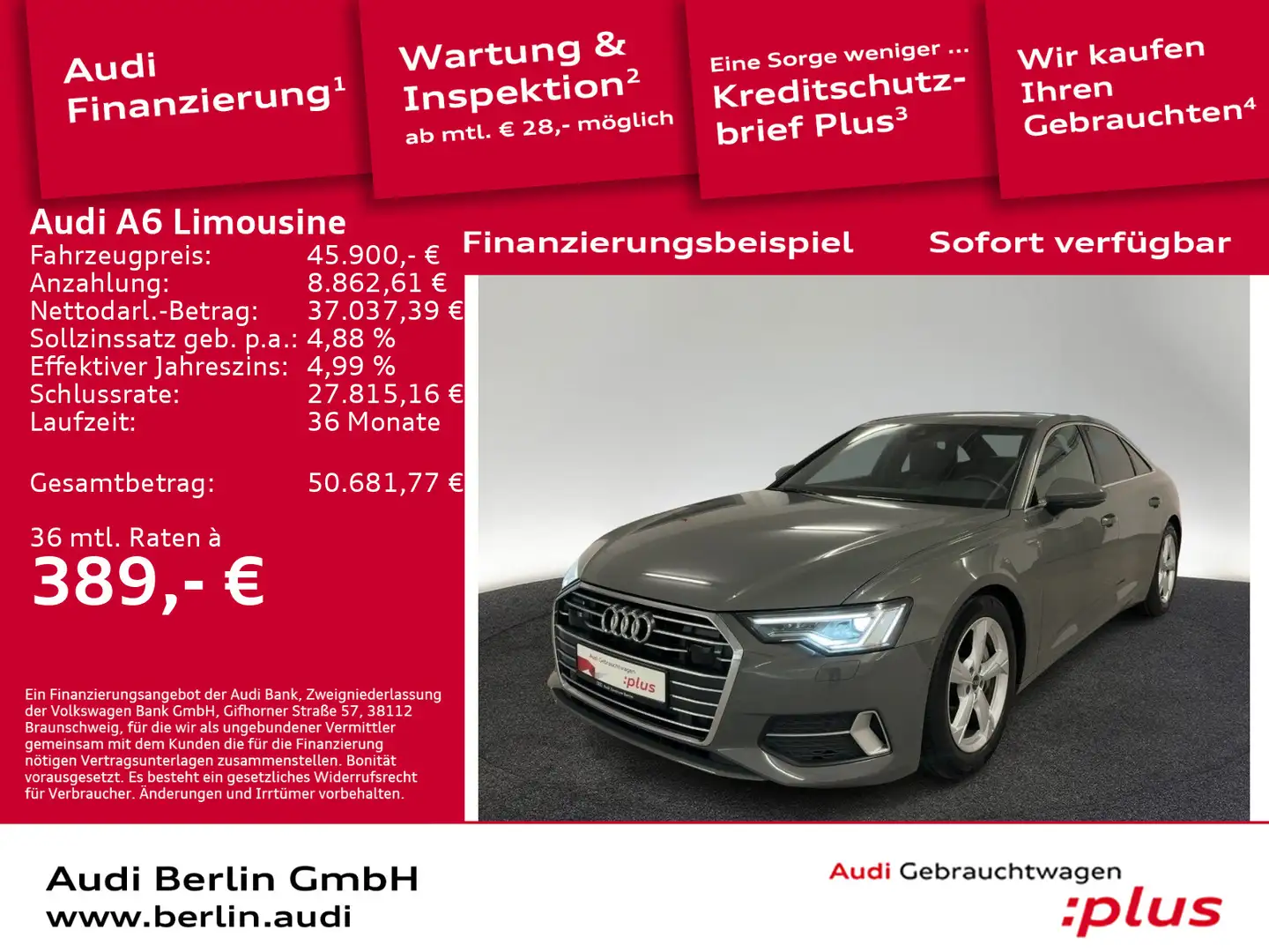 Audi A6 advanced sport 50 TDI qu.tiptr. RFK Grau - 1