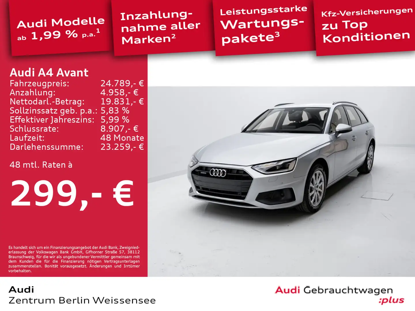 Audi A4 40 TDI S-TRO*QUA*AHK*ACC*RFK*LED*MFL** Silber - 1
