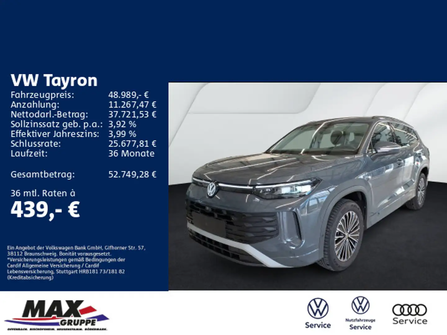 Volkswagen Tayron 2.0 TDI DSG 4MOTION LIFE AHK+IQ.LIGHT+ACC Grau - 1