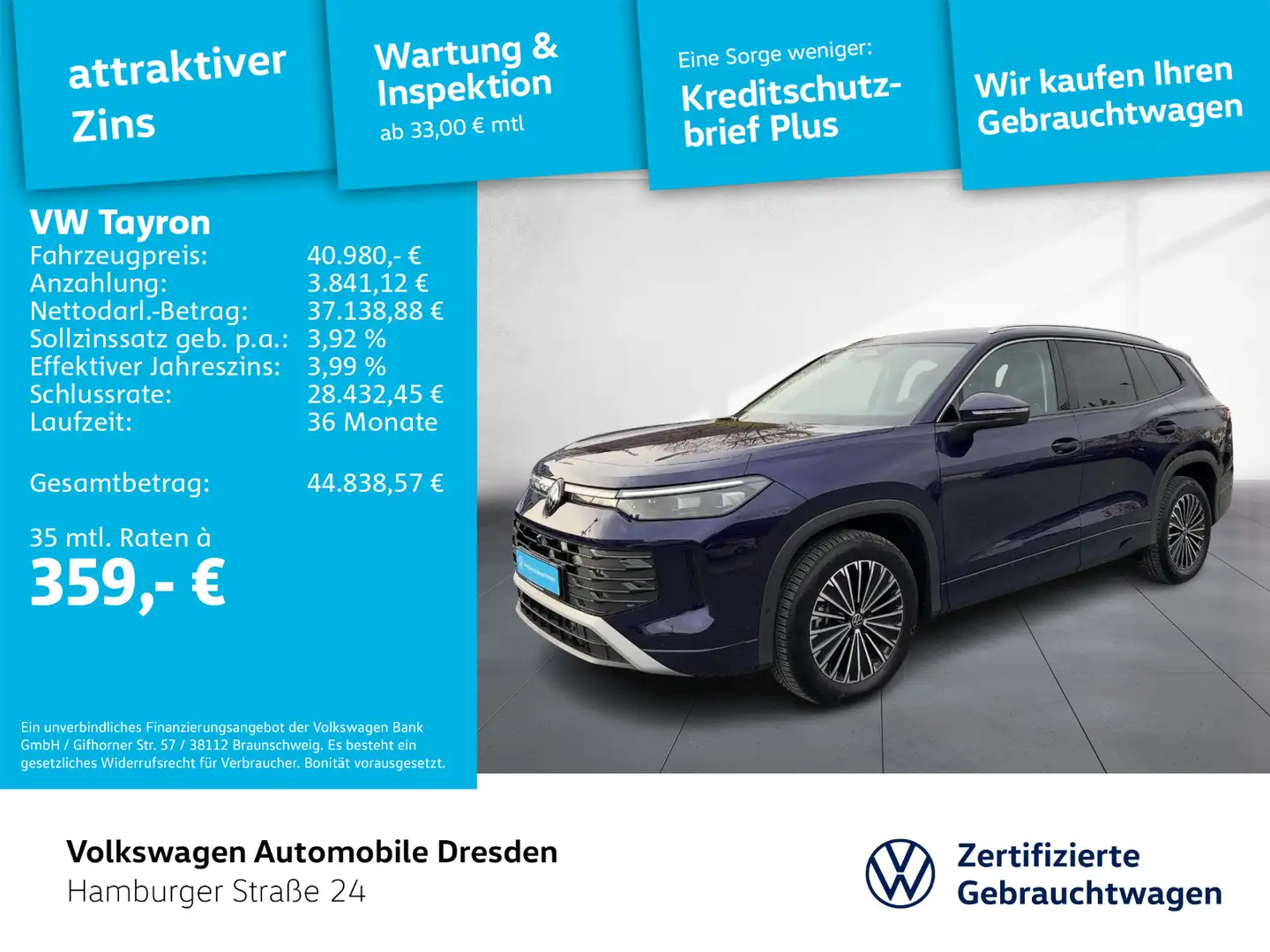 Volkswagen Tayron Elegance 1.5 eTSI DSG AHZV AREA TRAVEL Violett - 1