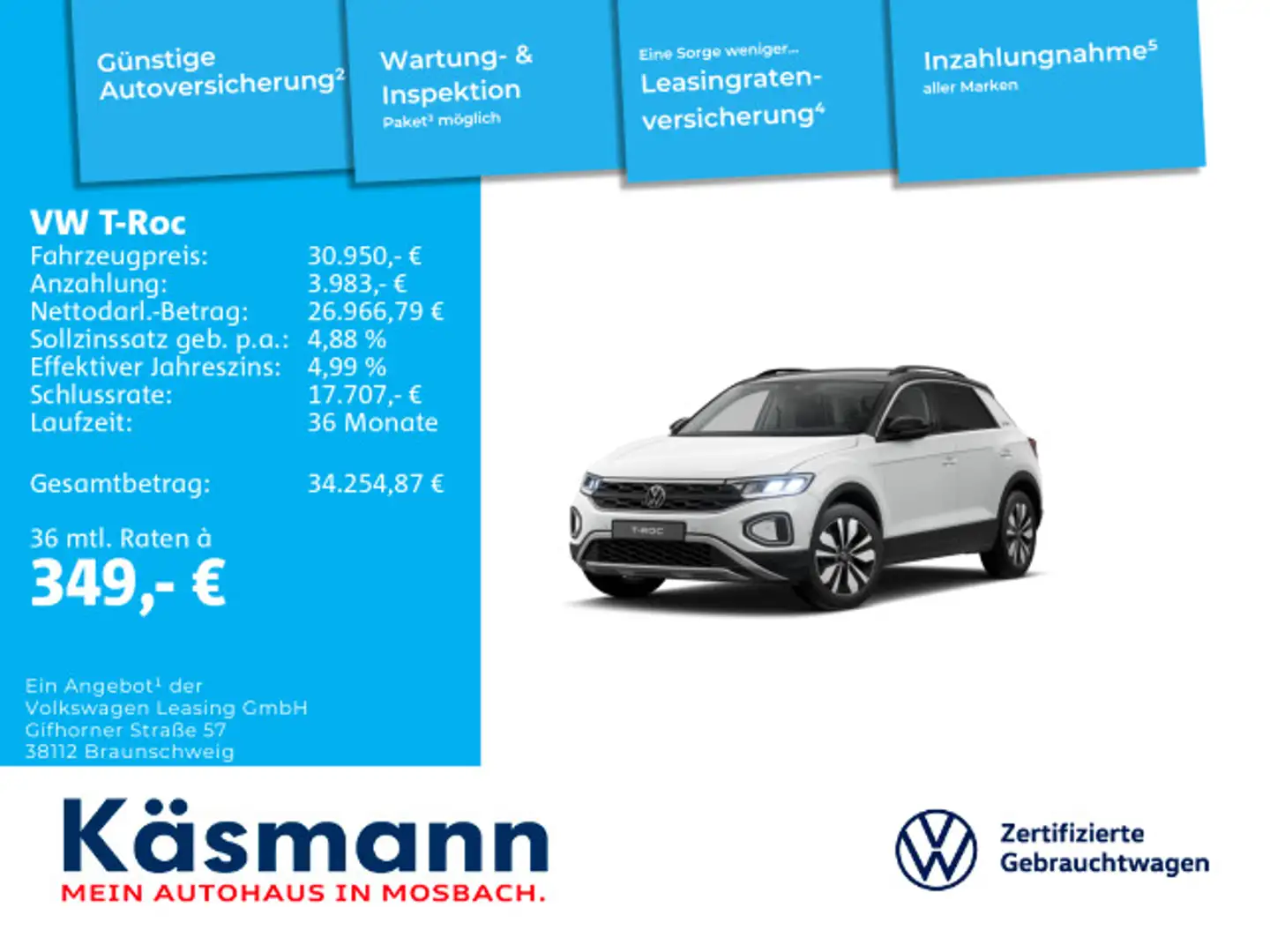 Volkswagen T-Roc Goal 1.5TSI DSG AHK KAM DICO NAV LED SHZ Weiß - 1