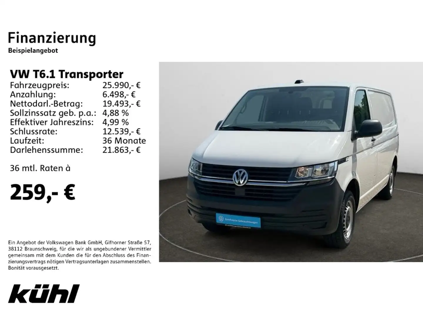 Volkswagen T6.1 Kasten 2.0 TDI EcoProfi Navi,AHK, Weiß - 2