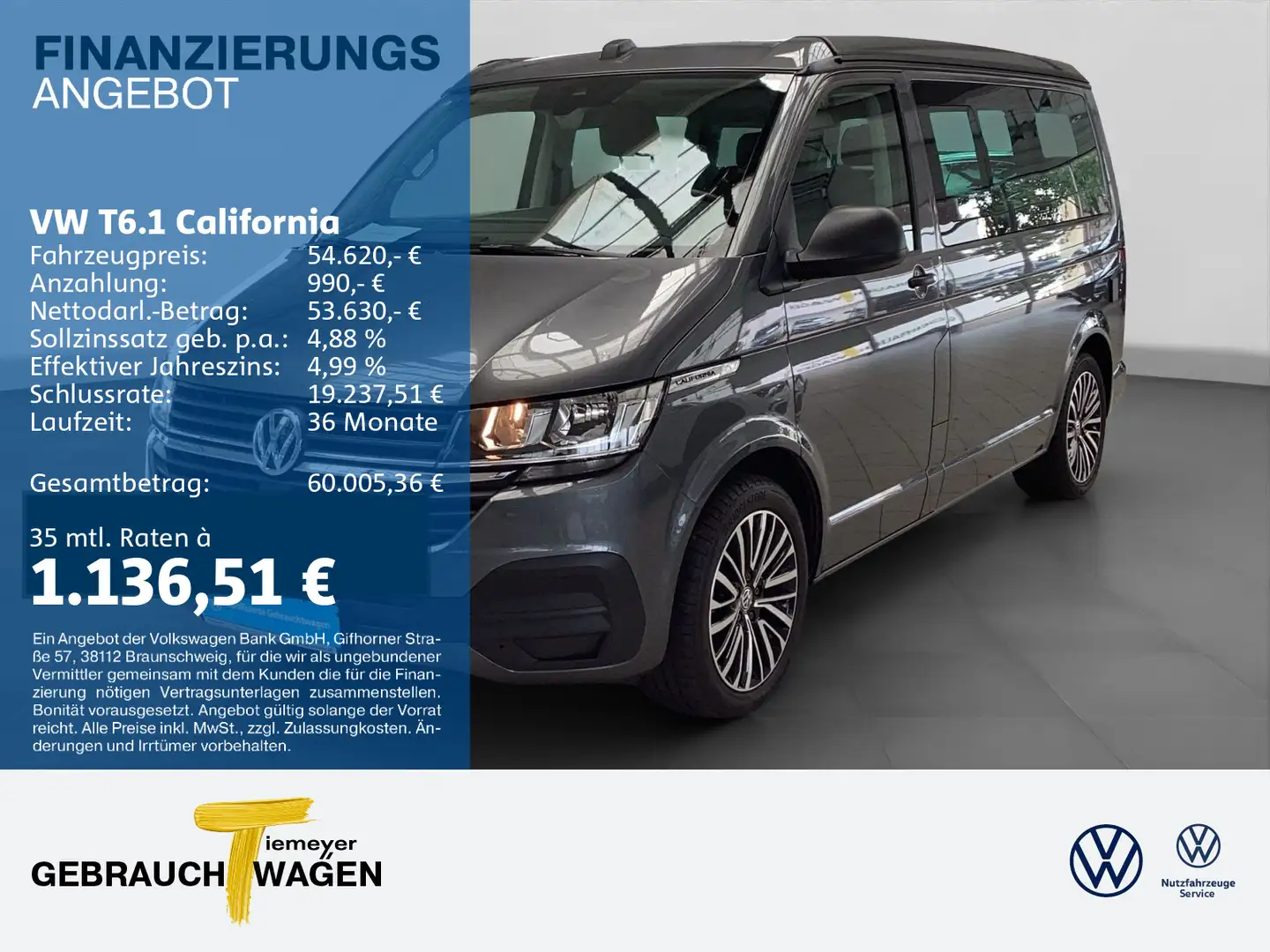 Volkswagen T6.1 California BEACH CAMPER AHK NAVI LM18 DCC K Grau - 1