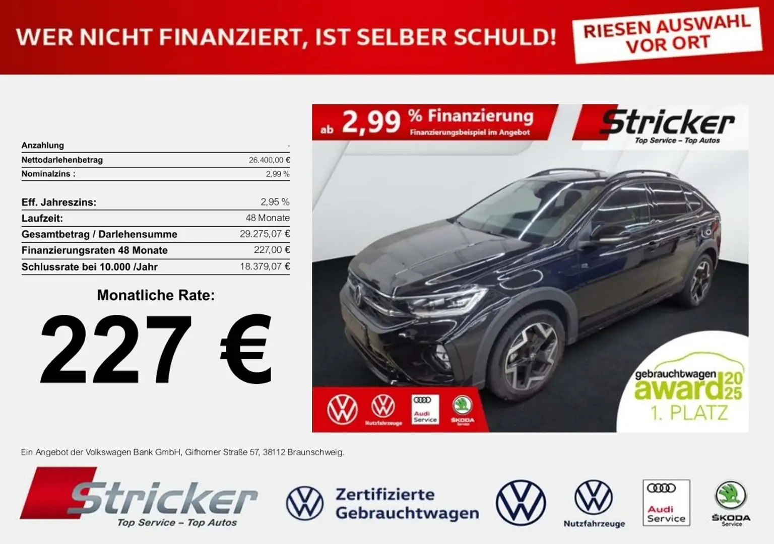 Volkswagen Taigo R-Line 1.5TSI DSG 227,-ohne Anzahlung Navi AHK Ka Schwarz - 1