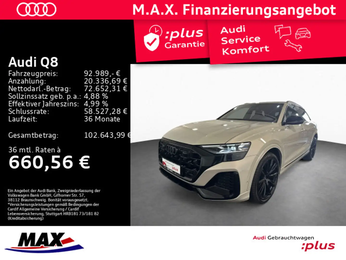 Audi Q8 50 TDI QUATT S LINE HD-MATRIX+PANO+AHK+RAUTE+ Beige - 1