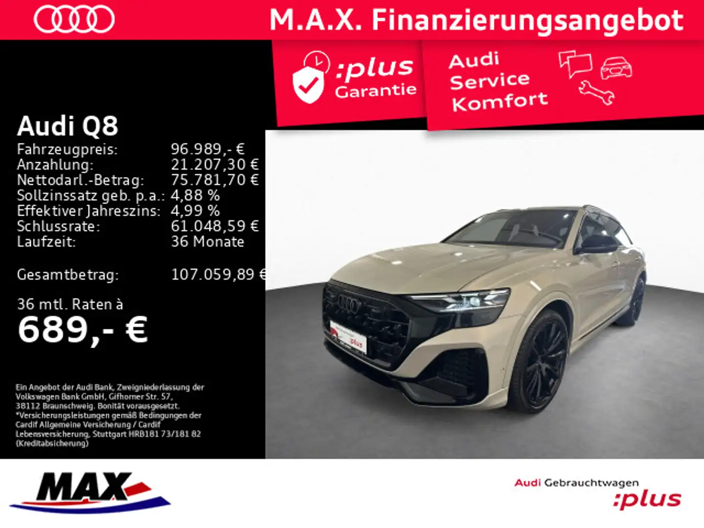 Audi Q8 50 TDI QUATT S LINE HD-MATRIX+PANO+AHK+RAUTE+ Beige - 1